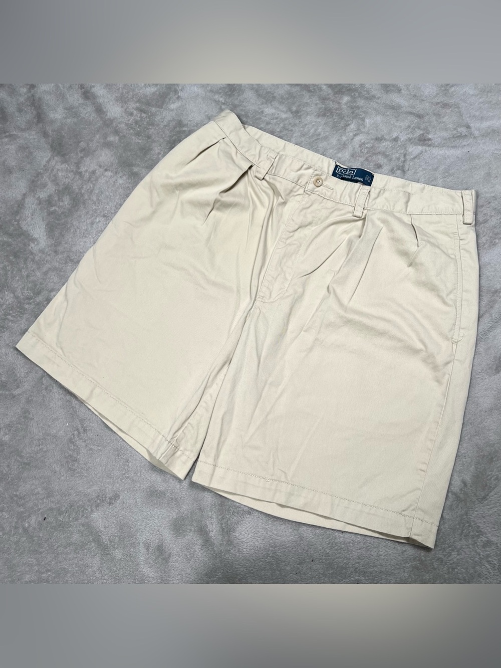 Vintage Polo Ralph Lauren Tyler 9" Shorts Men 34 Tan Pleated Preppy Baggy Y2K